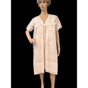 DANNI NEW YORK 60's/70's Night Dress & House Coat VTG Pink Floral NWT Sz L